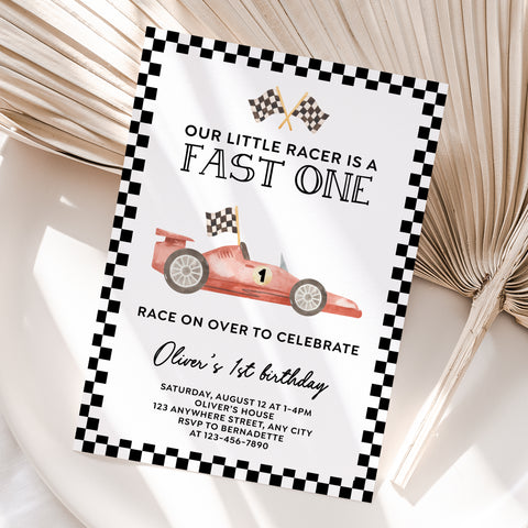 Personalized Race Car 1st Birthday Invitation – Digital JPG File (Version 4)