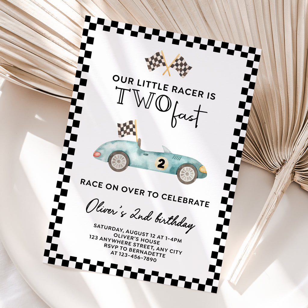 Personalized Race Car 2nd Birthday Invitation – Digital JPG File (Version 3)