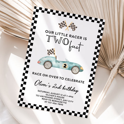 Personalized Race Car 2nd Birthday Invitation – Digital JPG File (Version 3)