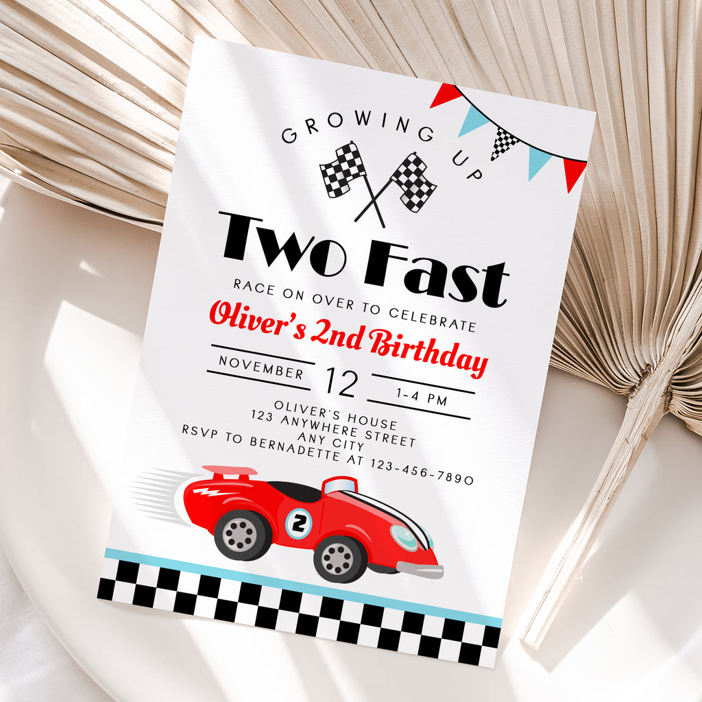 Personalized Race Car 2nd Birthday Invitation – Digital JPG File
