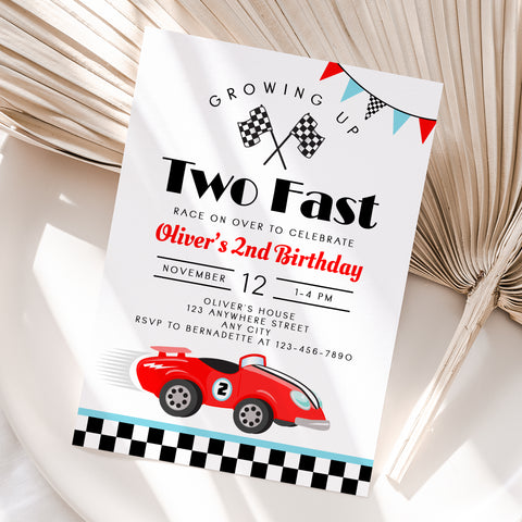 Personalized Race Car 2nd Birthday Invitation – Digital JPG File