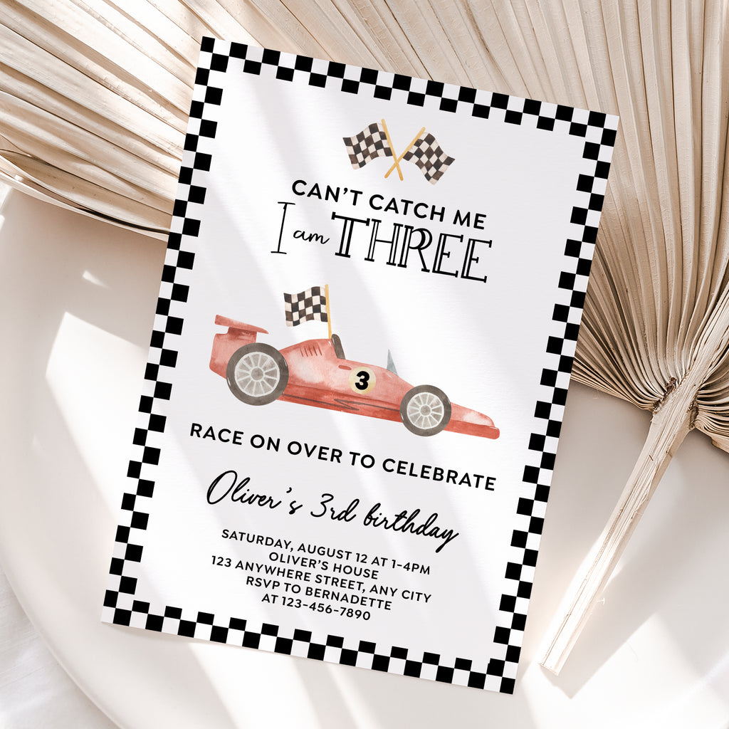 Personalized Race Car 3rd Birthday Invitation – Digital JPG File (Version 4)