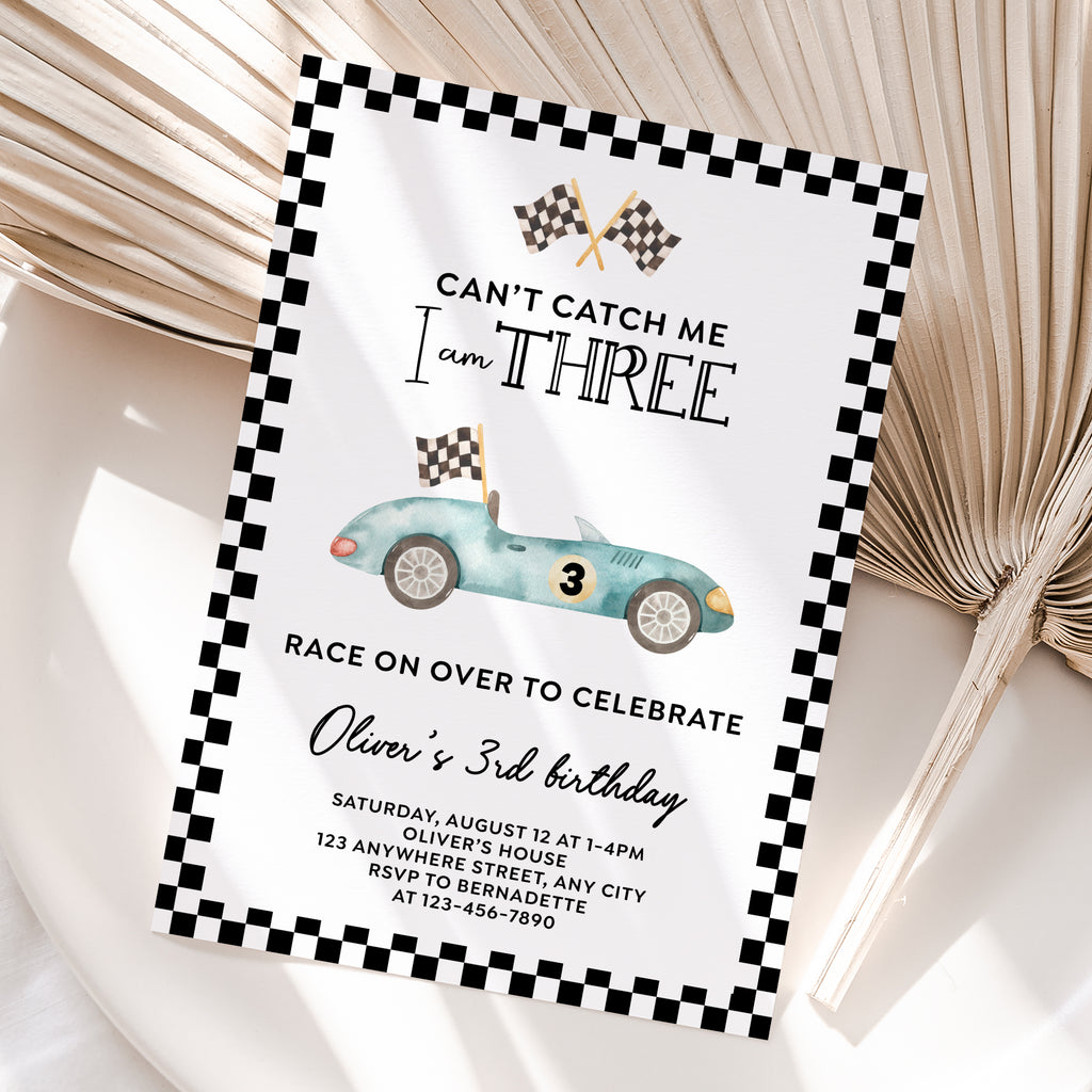 Personalized Race Car 3rd Birthday Invitation – Digital JPG File