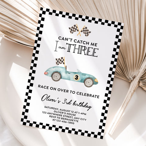 Personalized Race Car 3rd Birthday Invitation – Digital JPG File