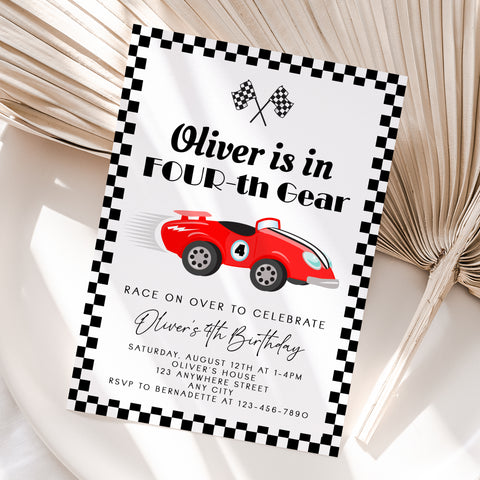 Personalized Race Car 4th Birthday Invitation – Digital JPG File (Version 2)