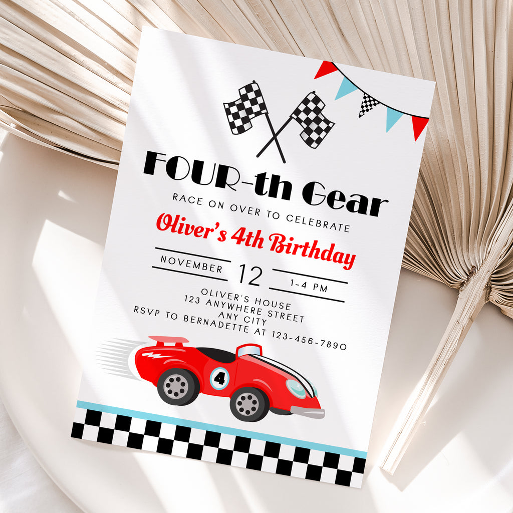 Personalized Race Car 4th Birthday Invitation – Digital JPG File