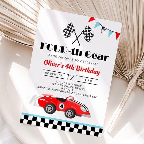 Personalized Race Car 4th Birthday Invitation – Digital JPG File