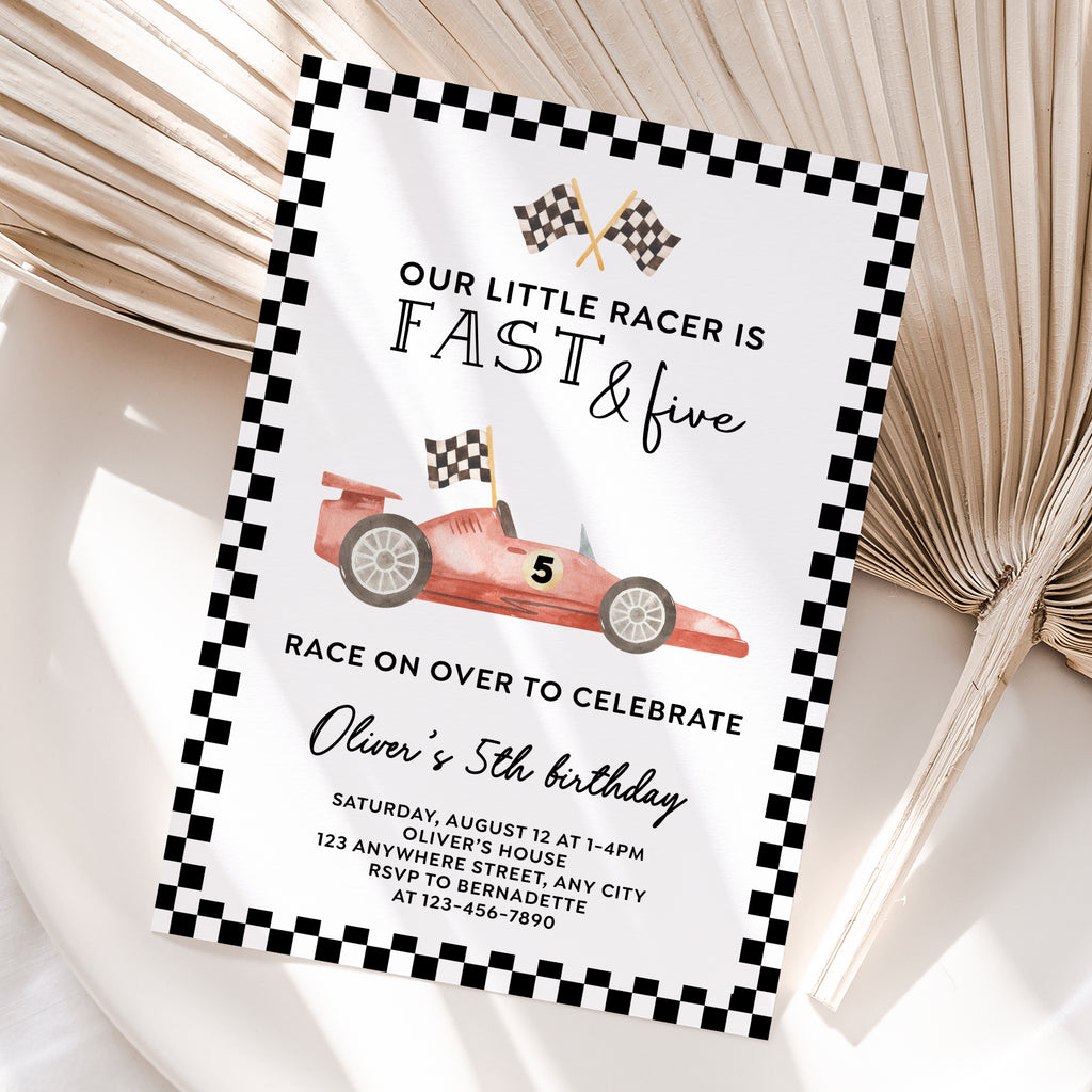 Personalized Race Car 5th Birthday Invitation – Digital JPG File (Version 4)