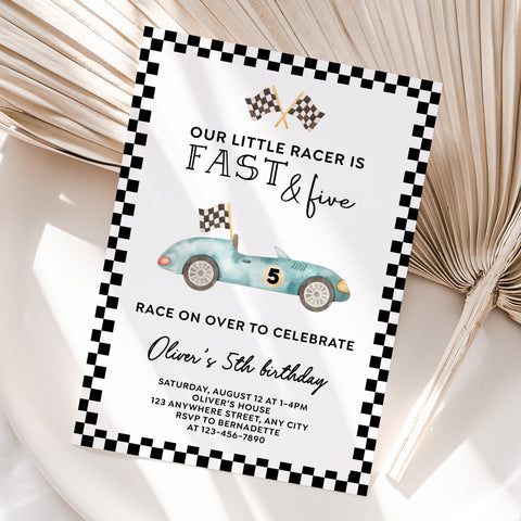 Personalized Race Car 5th Birthday Invitation – Digital JPG File