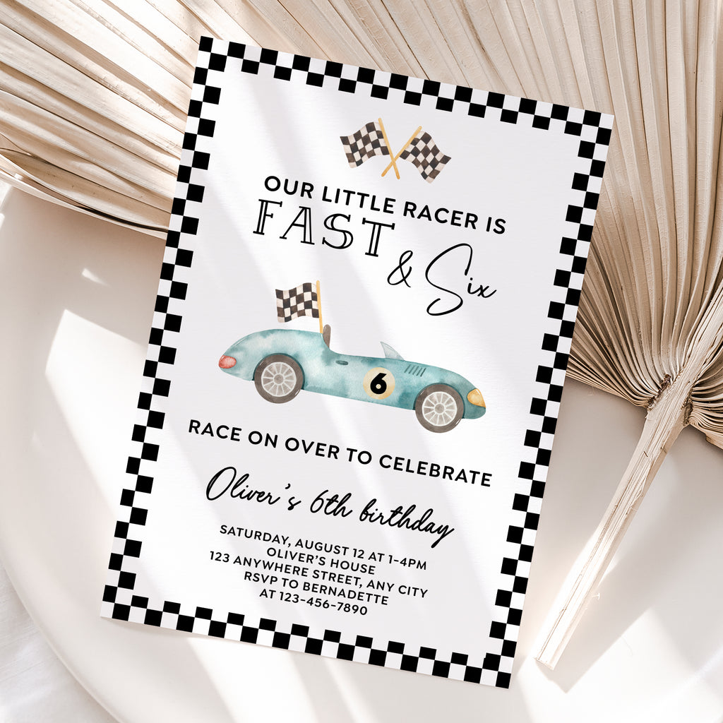 Personalized Race Car 6th Birthday Invitation – Digital JPG File