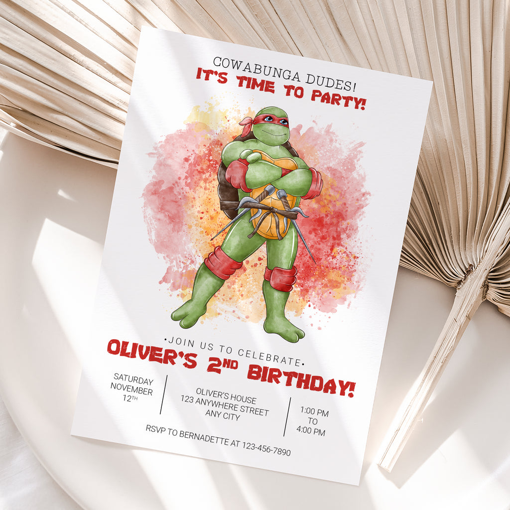 Personalized Raphael Teenage Mutant Ninja Turtles Birthday Invitation – Digital JPG File for Any Age