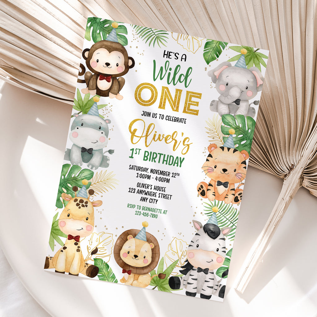 Personalized Safari Boy 1st Birthday Invitation – Digital JPG File