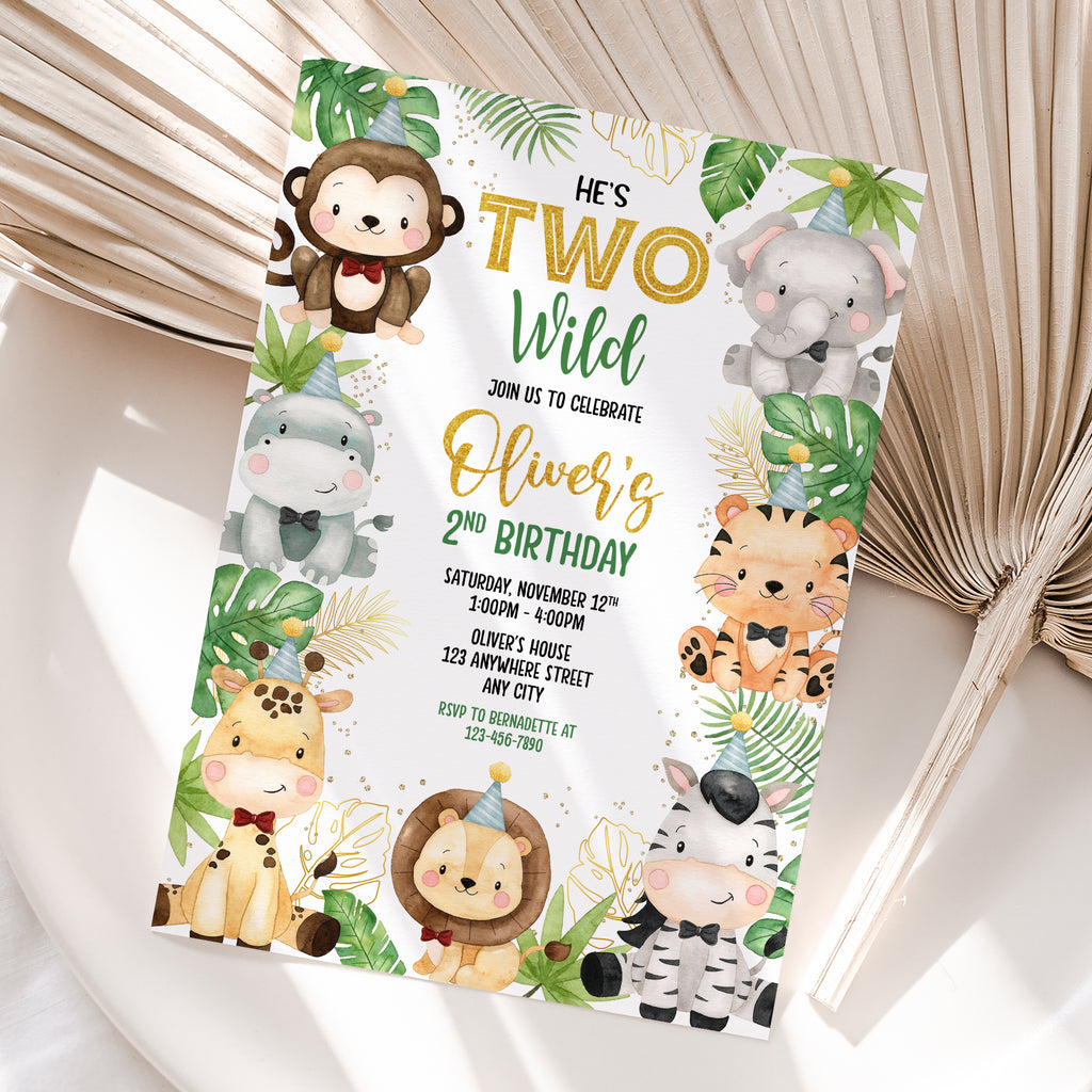 Personalized Safari Boy 2nd Birthday Invitation – Digital JPG File