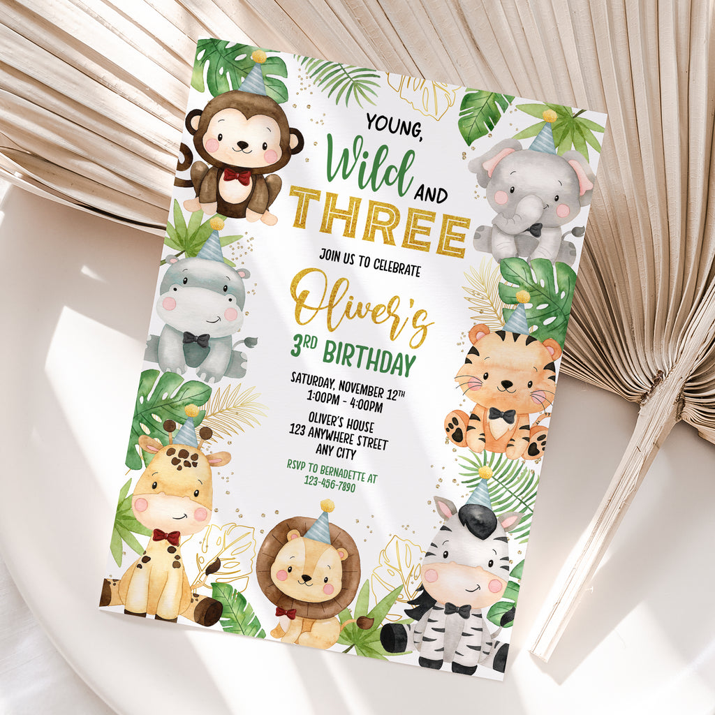 Personalized Safari Boy 3rd Birthday Invitation – Digital JPG File