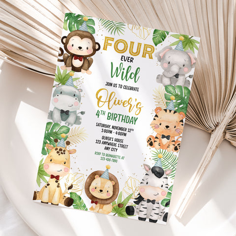Personalized Safari Boy 4th Birthday Invitation – Digital JPG File