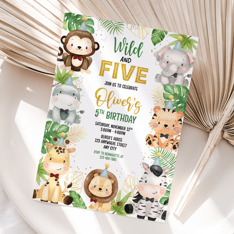 Personalized Safari Boy 5th Birthday Invitation – Digital JPG File
