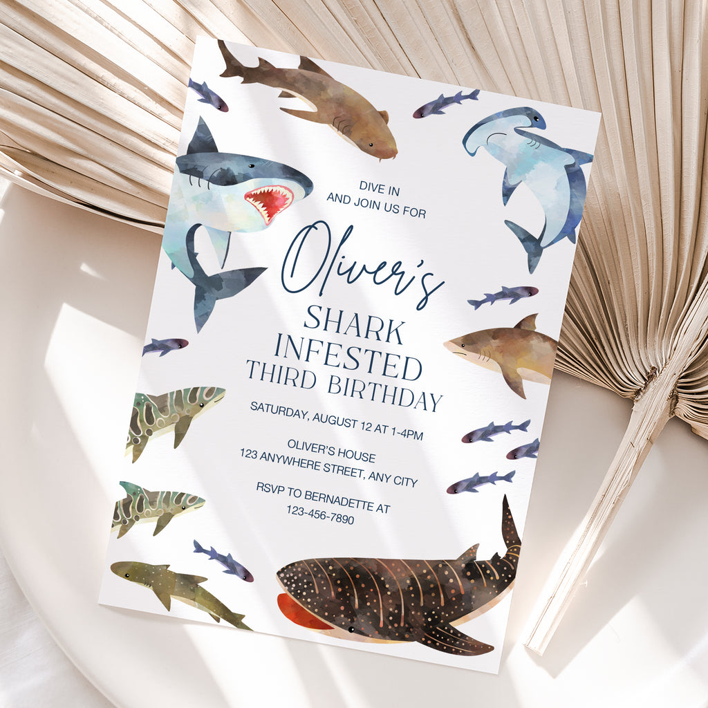 Personalized Shark Birthday Invitation – Digital JPG File for Any Age (Version 2)