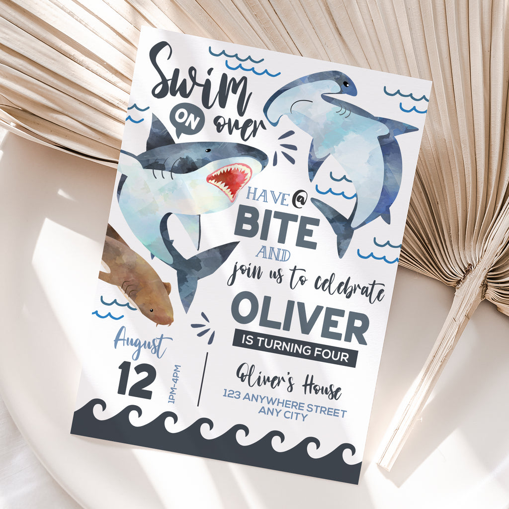 Personalized Shark Birthday Invitation – Digital JPG File for Any Age
