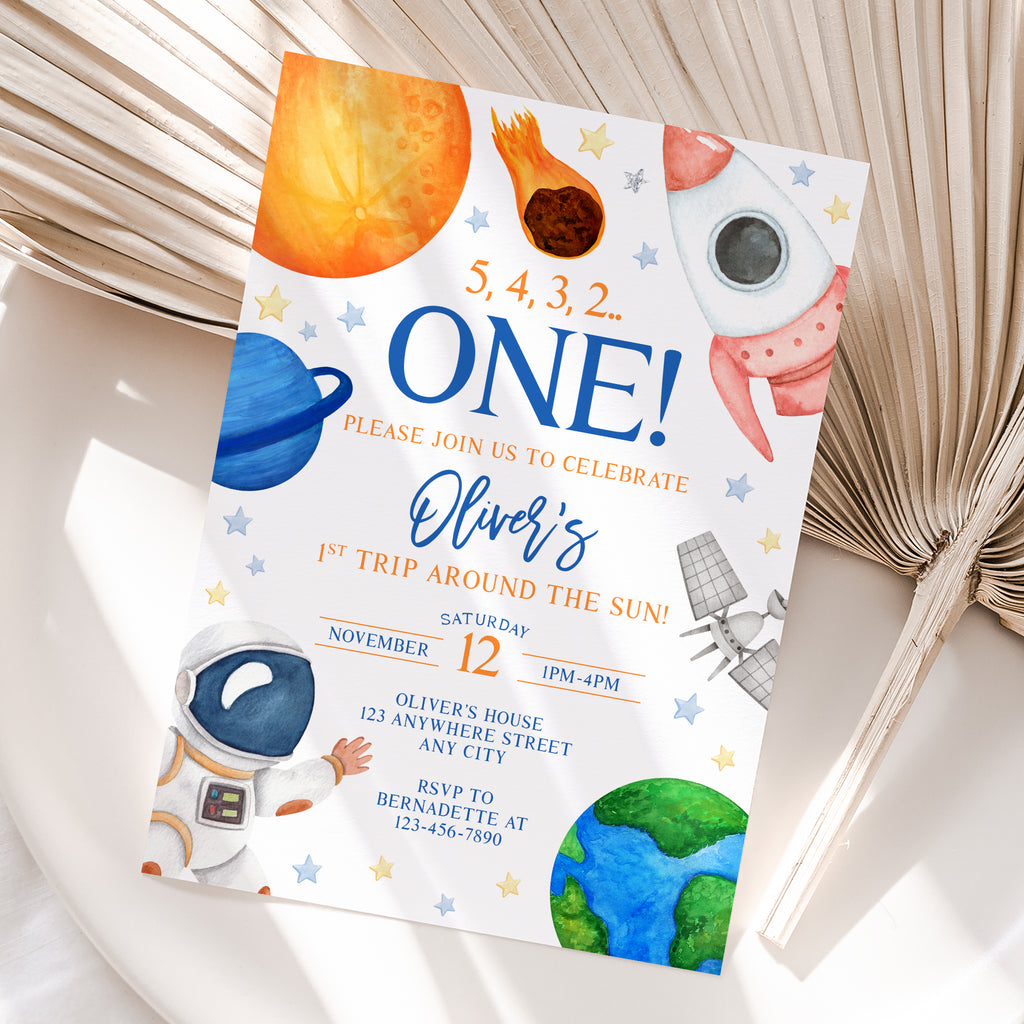 Personalized Space 1st Birthday Invitation – Digital JPG File (Version 2)