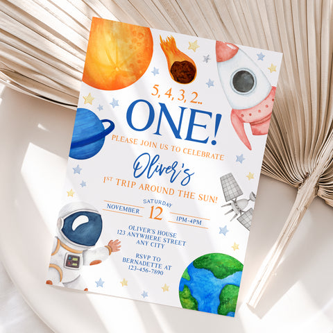 Personalized Space 1st Birthday Invitation – Digital JPG File (Version 2)