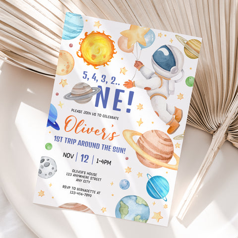 Personalized Space 1st Birthday Invitation – Digital JPG File