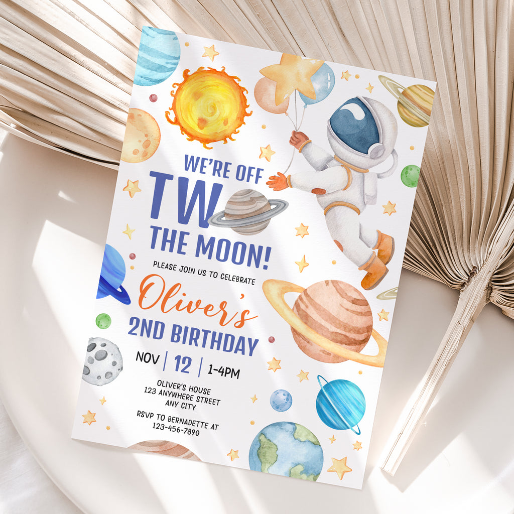 Personalized Space 2nd Birthday Invitation – Digital JPG File