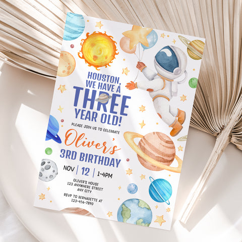 Personalized Space 3rd Birthday Invitation – Digital JPG File