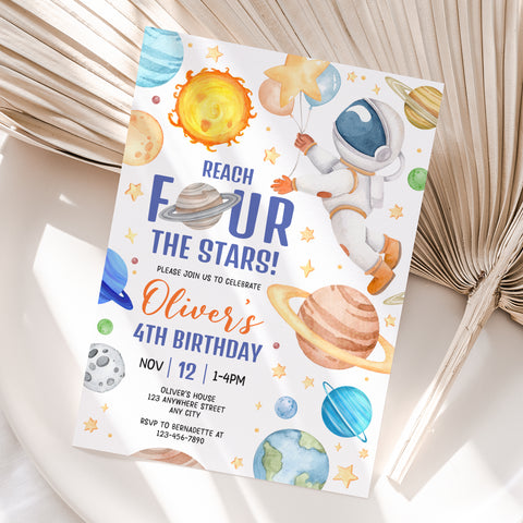 Personalized Space 4th Birthday Invitation – Digital JPG File