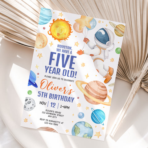 Personalized Space 5th Birthday Invitation – Digital JPG File
