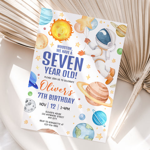 Personalized Space 7th Birthday Invitation – Digital JPG File