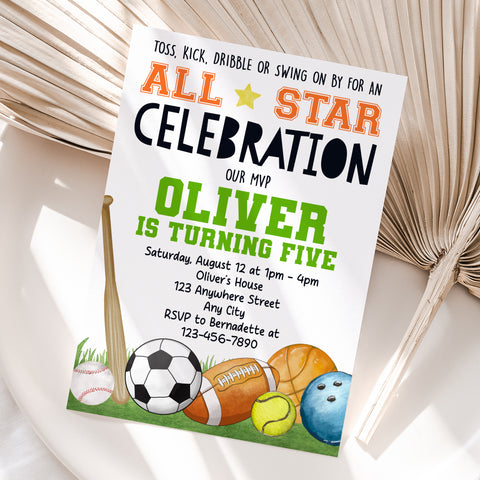 Personalized Sports Birthday Invitation – Digital JPG File for Any Age
