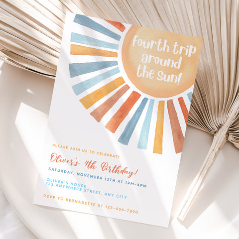 Personalized Sunshine Boy 4th Birthday Invitation – Digital JPG File