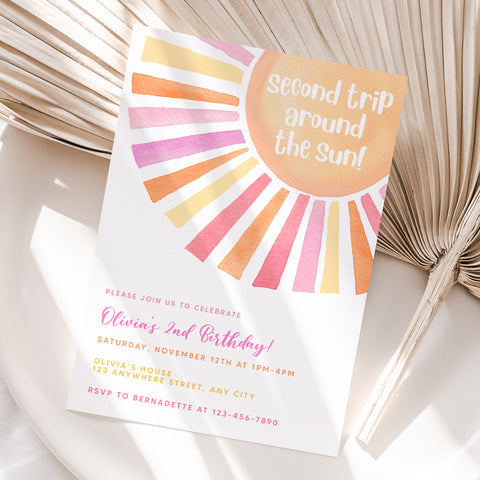 Personalized Sunshine Girl 2nd Birthday Invitation – Digital JPG File