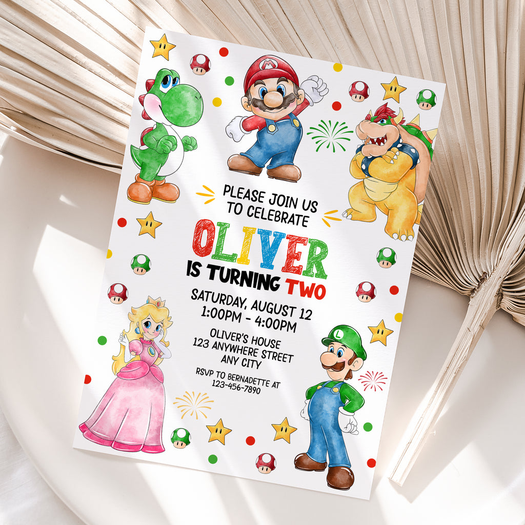 Personalized Super Mario Birthday Invitation – Digital JPG File for Any Age (Version 2)
