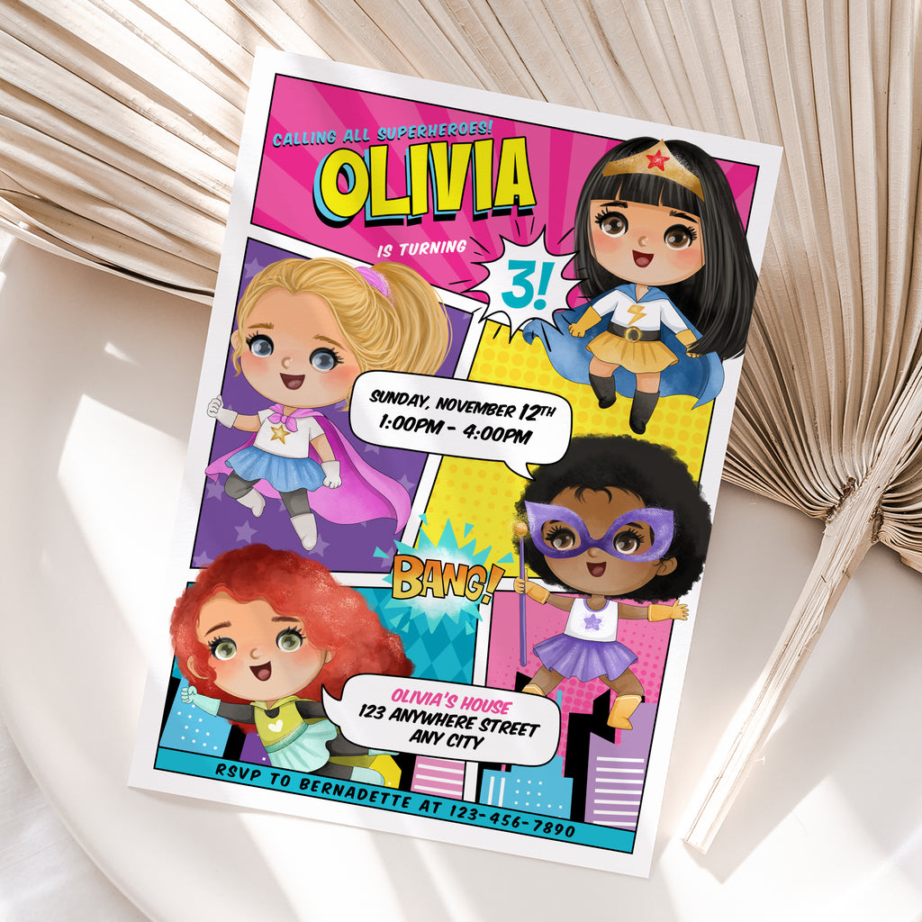 Personalized Superhero Girl Birthday Invitation – Digital JPG File for Any Age