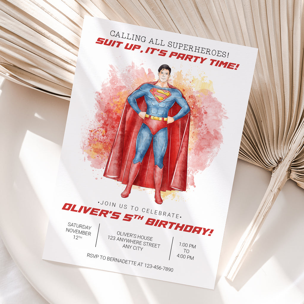 Superman Birthday Invitation – Personalized Digital Printable Party Invite