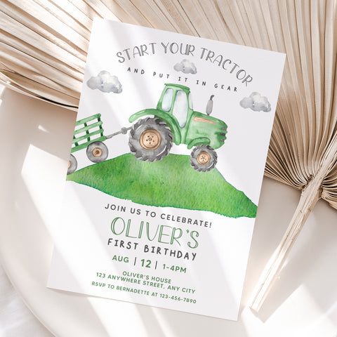 Personalized Tractor Birthday Invitation – Digital JPG File for Any Age