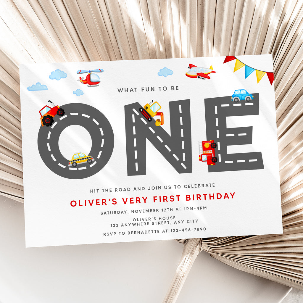 Personalized Transportation 1st Birthday Invitation – Digital JPG File