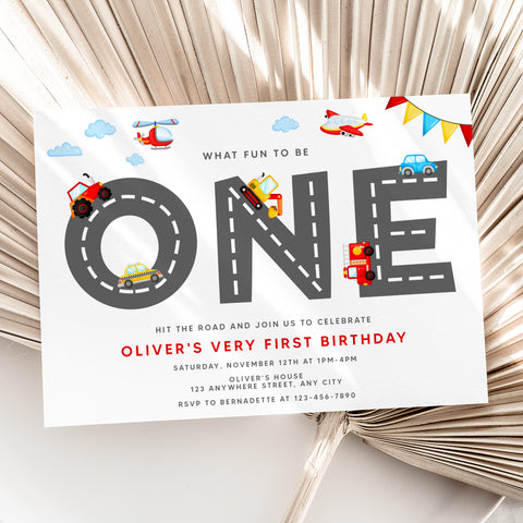 Personalized Transportation 1st Birthday Invitation – Digital JPG File