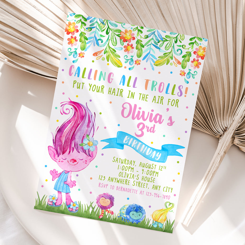 Trolls Birthday Invitation – Personalized Digital Printable Party Invite