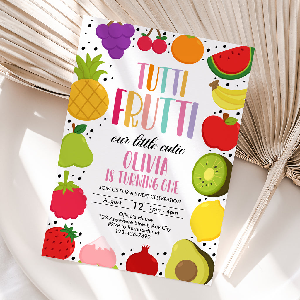 Personalized Tutti Frutti Birthday Invitation – Digital JPG File for Any Age (Version 5)